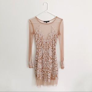 For love and lemons nude/white sheer mini dress